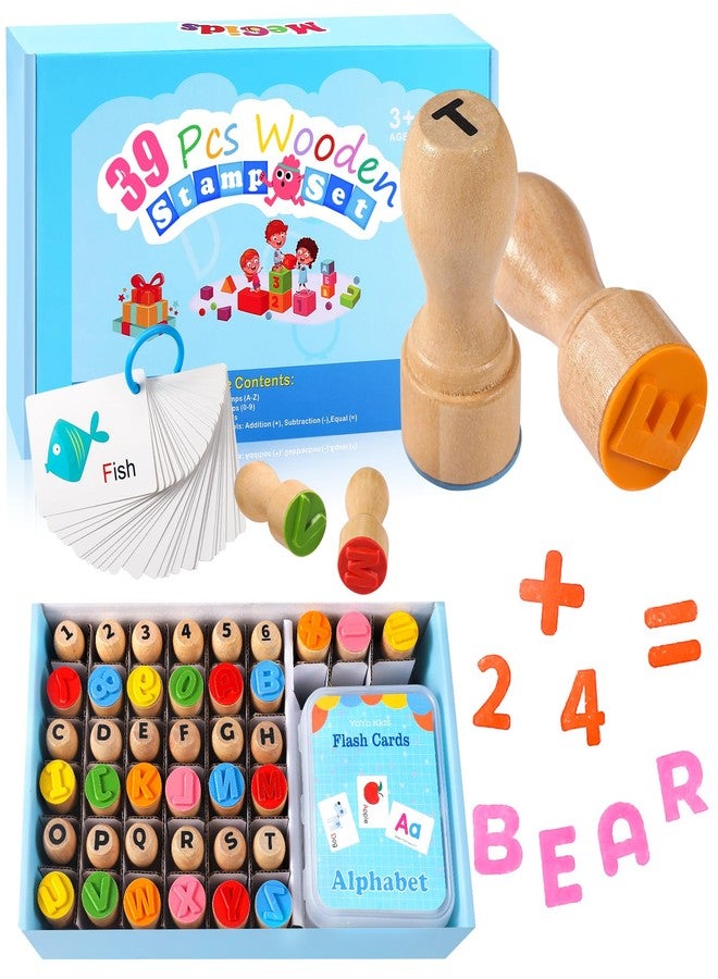 MeCids Wooden Alphabet Number Stamp for Kids - Educational Learning Toy Stamp for Playdough with 26 Letters, Numbers 0-9, Flashcards - ABC Spelling and Math Learning Toddler (Alphabet Number-39 Pcs) - Image 1